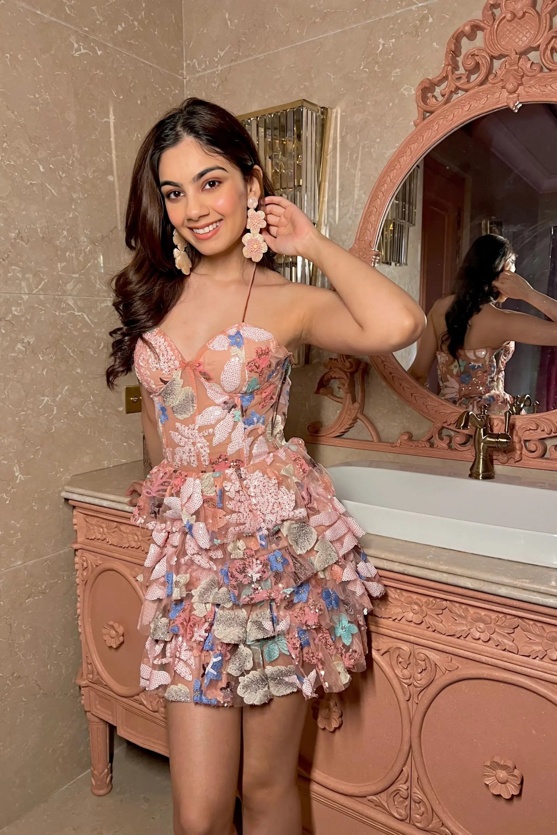 MARGOT Pink Embroidered Corset Dress