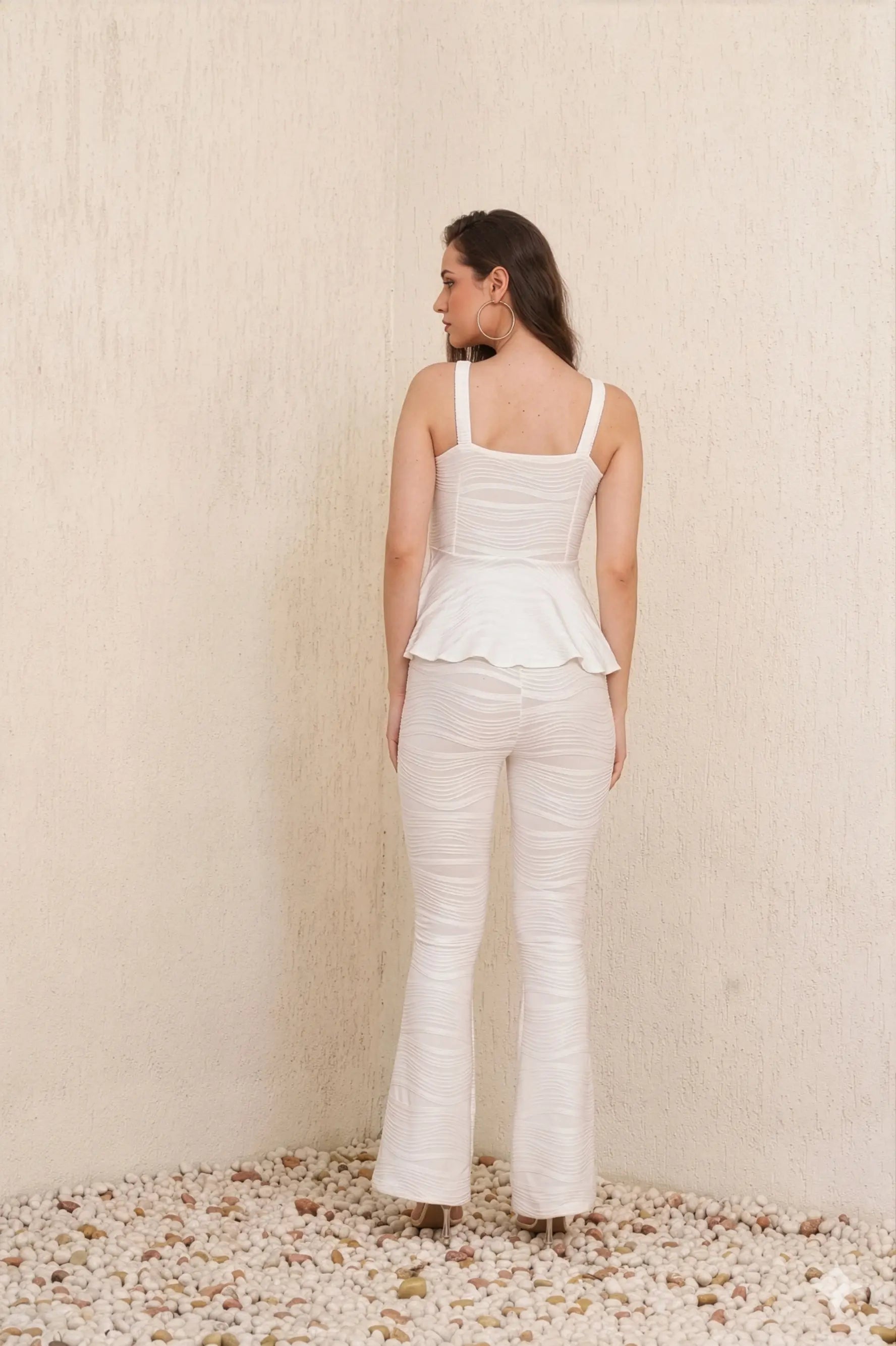 White Plissé Peplum Top